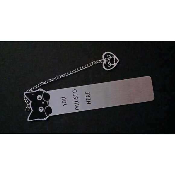 NEW You Pawsed Here Metal Kitty Cat Kitten Bookmark with Paw Dangler Gift Idea - Picture 3 of 9